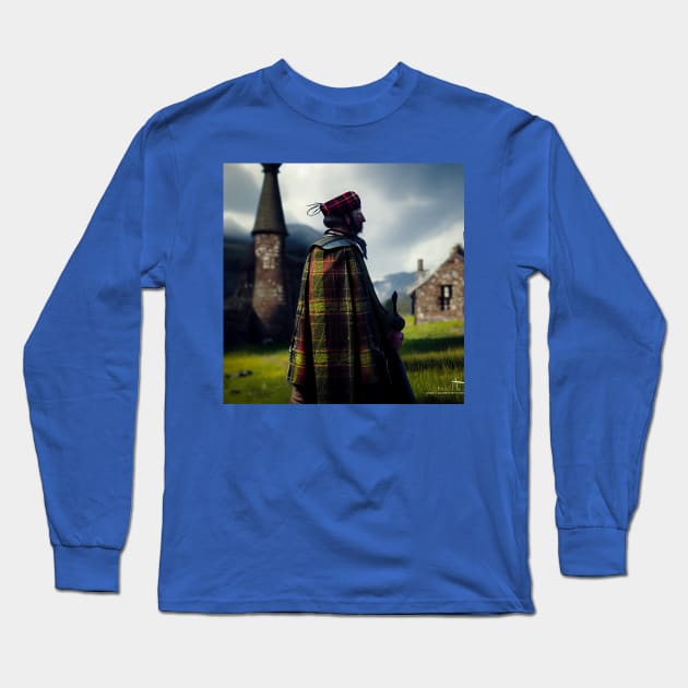 Scottish Highlander in Clan Tartan Long Sleeve T-Shirt by Grassroots Green